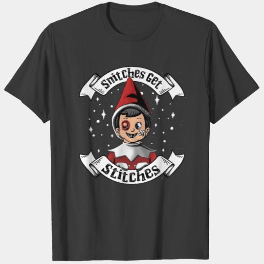 Snitches Get Stitches Christmas Elf Boy Xmas gift T-shirt