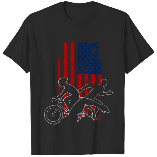 Discover Usa Flag Triathlon Swim Bike Run T-shirt