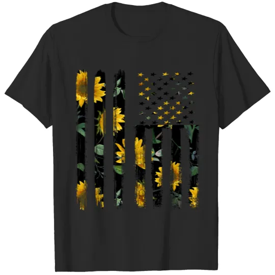 Sunflower Flag Patriotic Yellow Gifts American Fla T-shirt