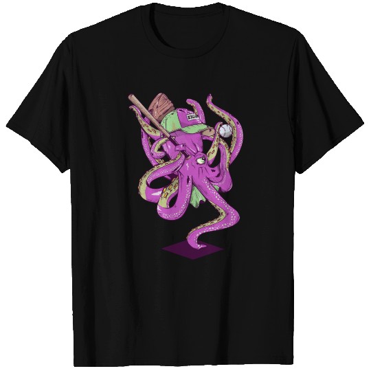 Octopus playing baseball T-shirt