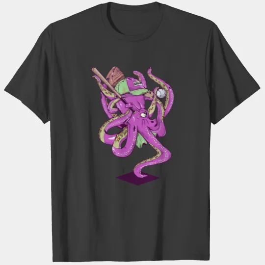 Octopus playing baseball T-shirt