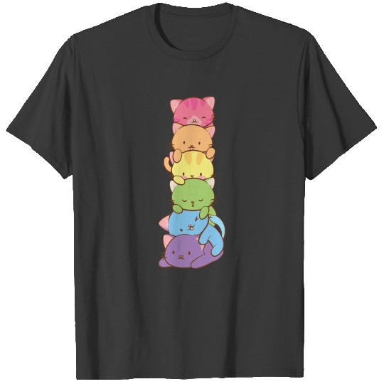 Cute Lgbt Rainbow Gay Pride Flag Kawaii Cat Pile A T-shirt