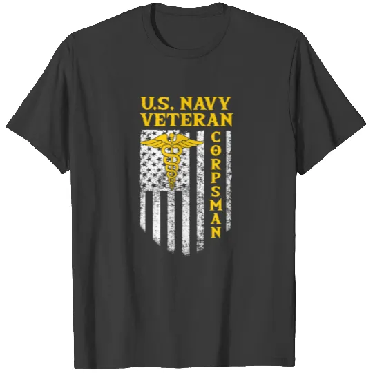 US Navy Veteran Corpsman American USA Flag T-shirt