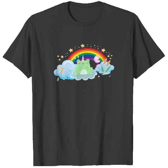 Kawaii Frog Unicorn Rainbow Colorful Cottagecore T-shirt
