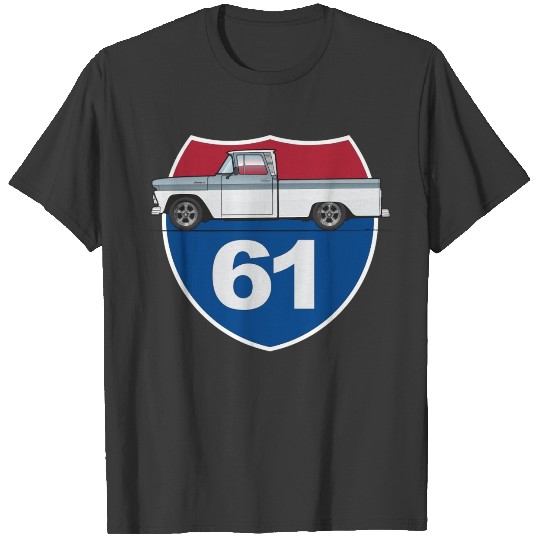 61 Road Sign Woodsmoke Blue and White T-shirt