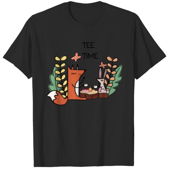 Discover A fox and a little rabbit for tea time T-shirt