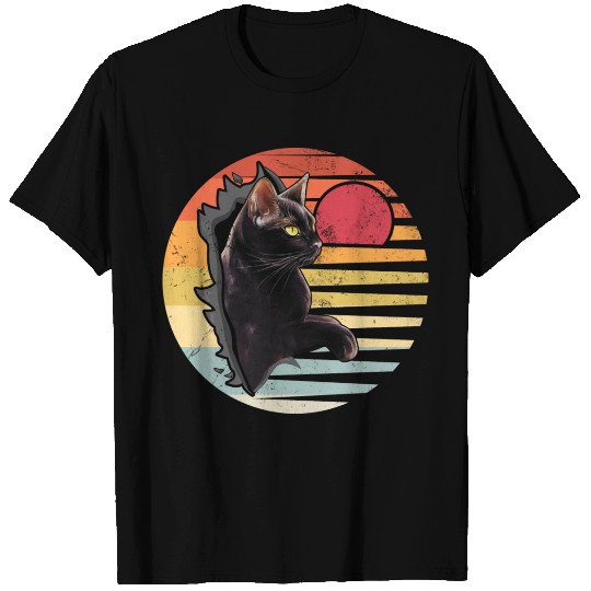 Cat In Pocket Retro Style Kitten Black Cat T-shirt