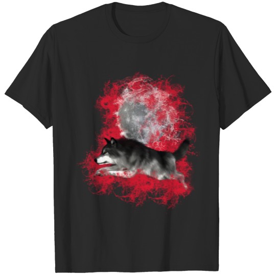 Discover Grey wolf in red splashes T-shirt