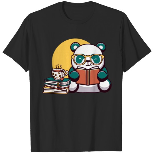 Kawaii Panda Bear Books Reading Tea Drinking T-shirt