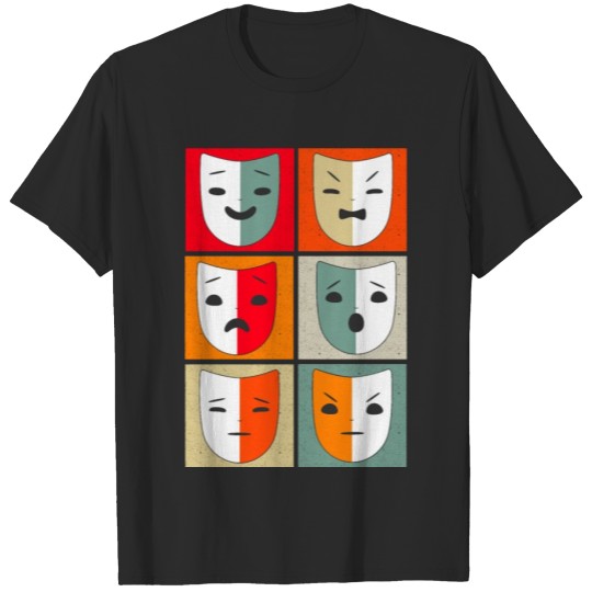Discover Theater Mask Drama Sad Happy Retro T-shirt