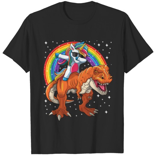 Discover Dabbing Unicorn Dinosaur T-Rex Rainbow Galaxy T-shirt