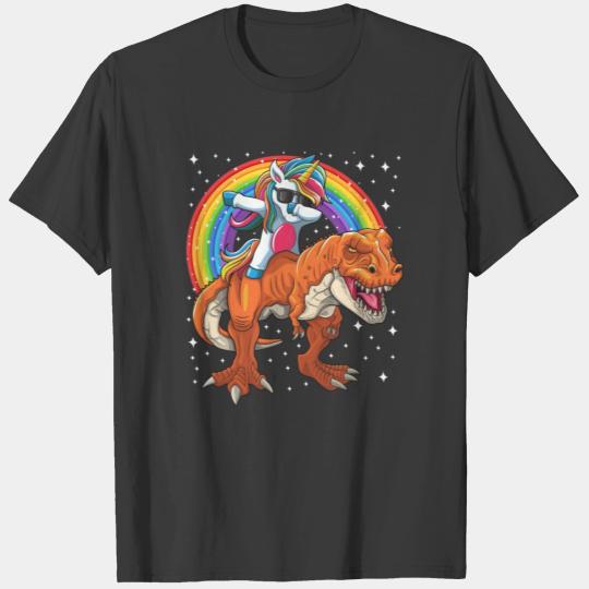 Dabbing Unicorn Dinosaur T-Rex Rainbow Galaxy T-shirt