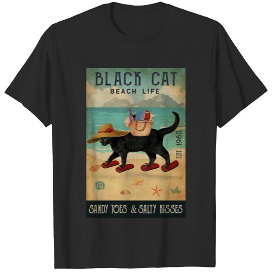 Discover Beach Life Sandy Toes Black Cat cat gift T-shirt