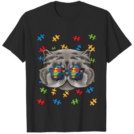 Discover Autism Awareness Persian Puzzle Sunglasses Autisti T-shirt