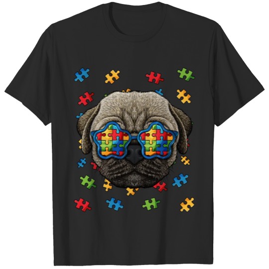 Discover Autism Awareness Pug Puzzle Sunglasses Autistic Do T-shirt