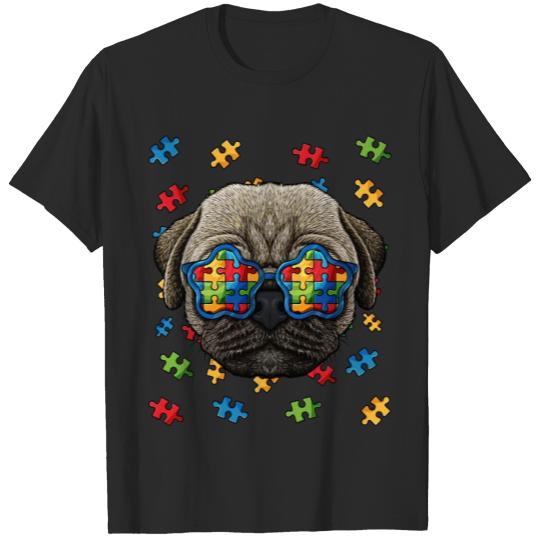 Discover Autism Awareness Pug Puzzle Sunglasses Autistic Do T-shirt