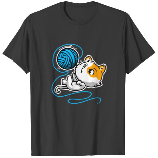 Cute Kawaii Cat Playing With Wool Yarn Ball T-shirt