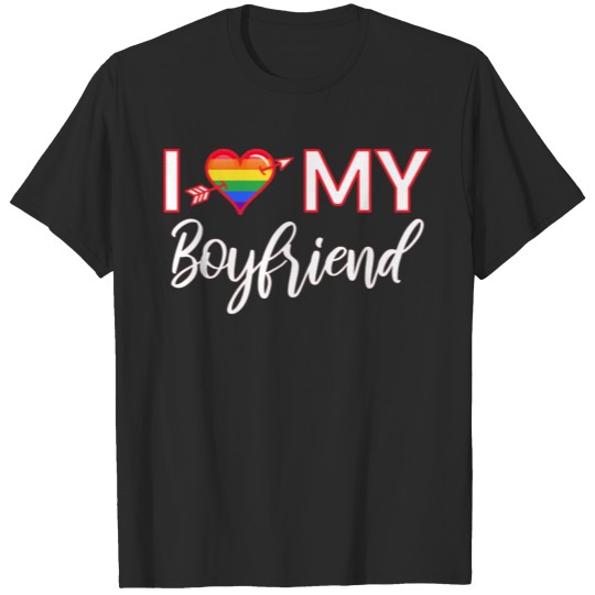 Discover I Love My Boyfriend LGBTQ Gay Pride Colors gift T-shirt