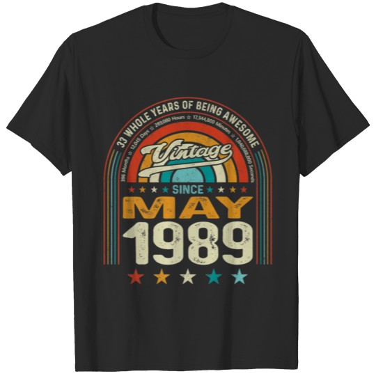 Discover 33rd Birthday Born May 1989 Retro 33 Years of T-shirt