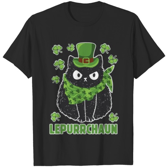 Discover Black Cat With Leprechaun Hat Funny Patricks Day T-shirt