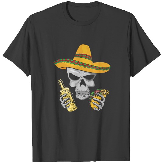 Skull Sombrero Beer Taco Cinco De Mayo T-shirt