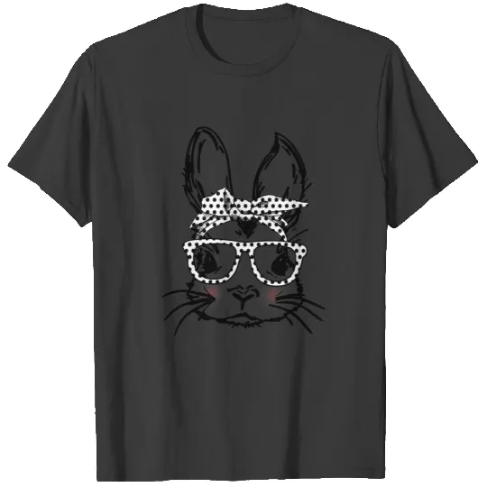 Cute Bunny Wearing Glasses Black Polka Dots Easter T-shirt