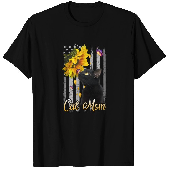 Cat Black Cat Mom Flag Sunflower T-shirt