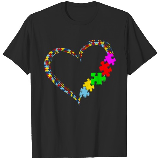 Discover Autism Awareness Love Heart Puzzle Piece Valentine T-shirt