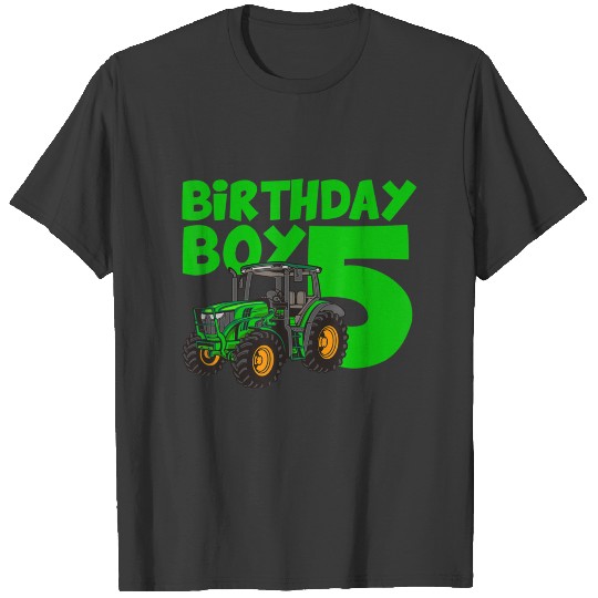 5th Birthday Boy Tractor Farm 5 Year Old Birthday T-shirt
