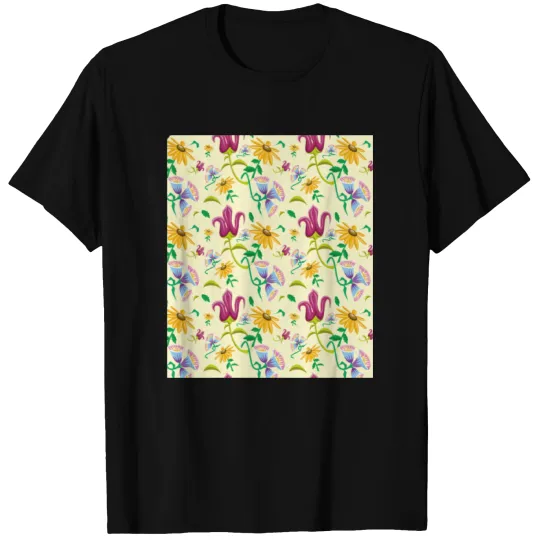 Retro seamless Purple flower pattern T-shirt