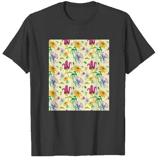 Retro seamless Purple flower pattern T-shirt