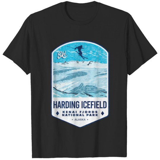 Discover Harding Icefield Kenai Fjords Ski Badge T-shirt