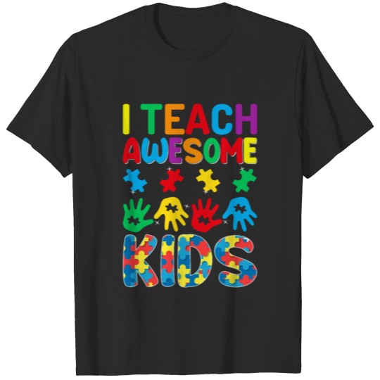 Discover I Teach Awesome Kids Autism Awareness Puzzle T-shirt