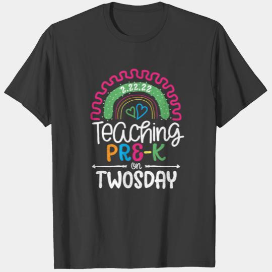 Teaching Pre-K on Twosday Organic Rainbow T-shirt