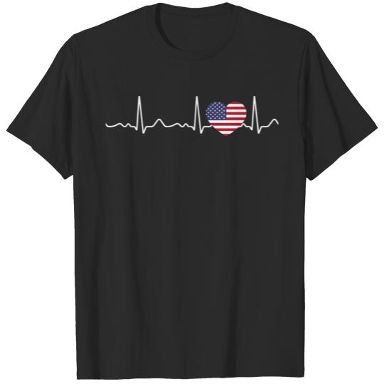 Discover USA - heartbeat, pulse, heart line, ecg T-shirt