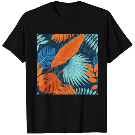 Navy Blue Gray Orange watercolor Flower Pattern T-shirt