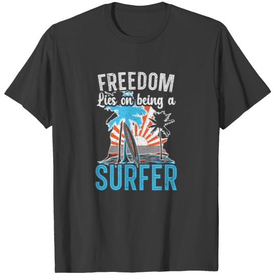 Freedom Lies On Being A Surfer Skeleton Surfing T-shirt