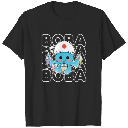 Boba Bubble Milk Tea Cute Kawaii Blue Octopus T-shirt