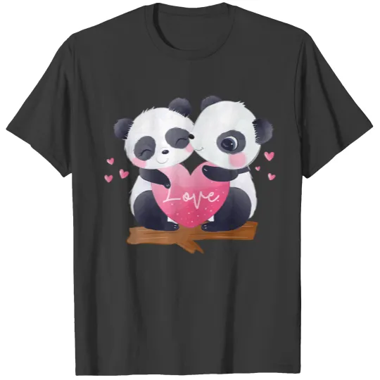 Cute Valentine Panda Bear Love Couple Hearts T-shirt