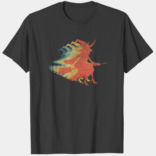 Halloween Witch Flying Broom Retro Vintage Color T-shirt
