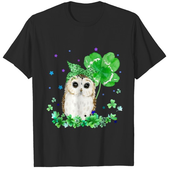 Owl Holding Shamrock Stars Cute St Patrick's Day T-shirt