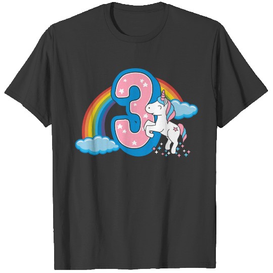 Discover 3 unicorn Three years old Third birthday girl T-shirt