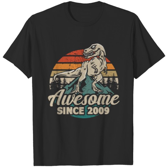 Discover Awesome Since 2009 Retro Dinosaur 13th Birthday T-shirt