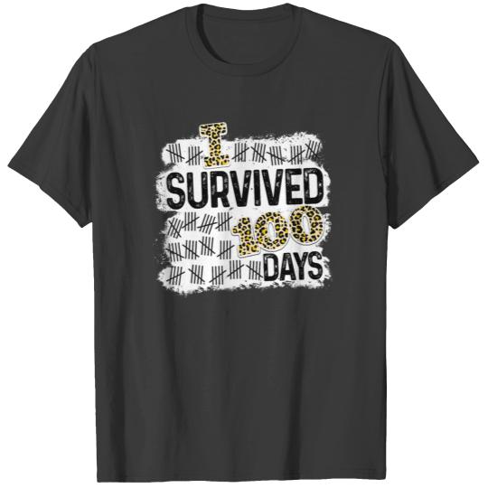 Funny Leopard I Survived 100 Days of School 100 T-shirt