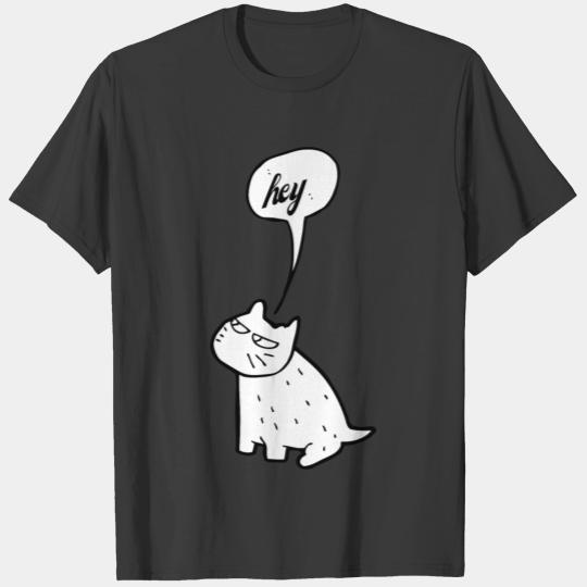 A white depressed cat says hey T-shirt