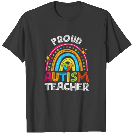 Proud Autism Teacher Awareness Rainbow Puzzle T-shirt