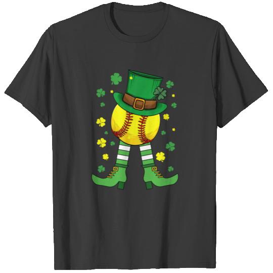 Softball St Patrick Day Girls Women Shamrock Shirt T-shirt