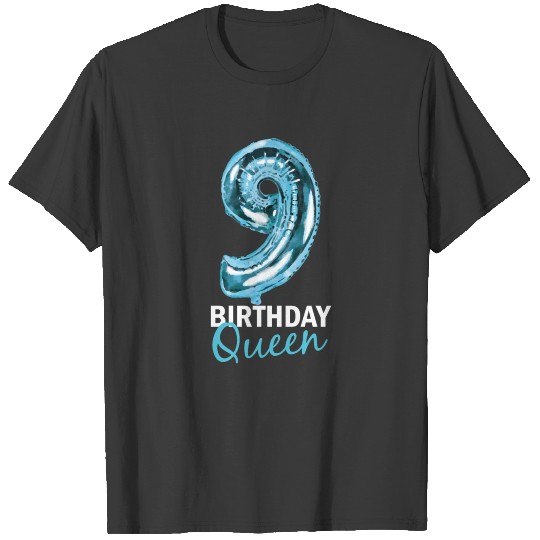 9 Years Birthday Gift Girls Balloons Print T-shirt