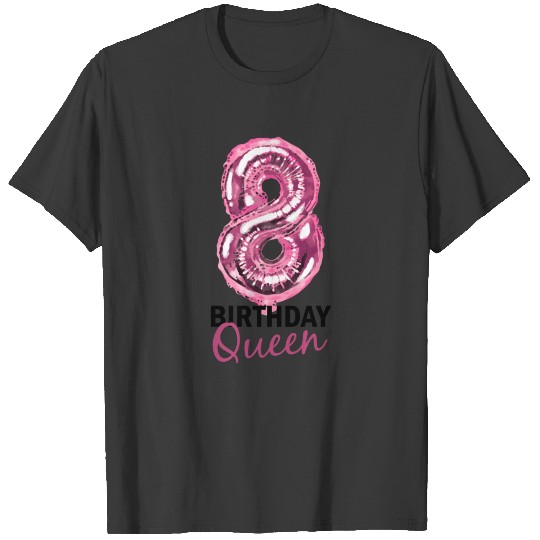 8 Years Birthday Gift Girls Balloons Print T-shirt