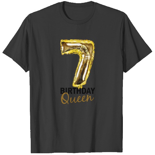 7 Years Birthday Gift Girls Balloons Print T-shirt